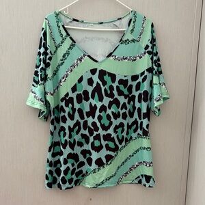 🎈🎈5/25🎈🎈Leopard Print V-Neck Top - Green and Black